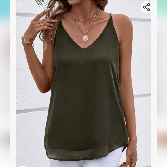 $4 LARGE V Neck Spaghetti Strap Tank Tops Dressy Casual Camisole Blouses Sleeve - Picture 6 of 7